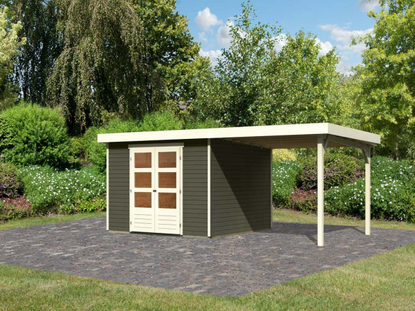 Gartenhaus SET Askola 6 19 mm terragrau, inkl. 2,8 m Anbaudach