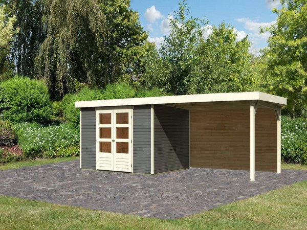 Gartenhaus SET Askola 5 19 mm terragrau, inkl. 2,8 m Anbaudach + Rückwand