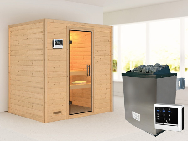 Sauna Massivholzsauna Sonja, inkl. 9 kW Ofen mit externer Steuerung