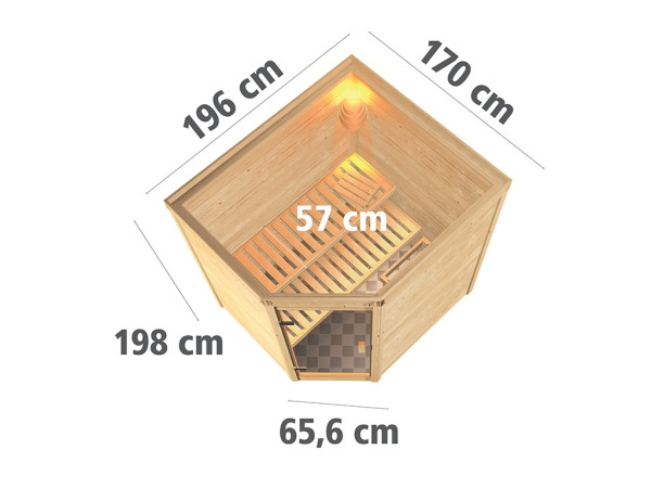 Sauna Massivholzsauna Mia, inkl. 9 kW Ofen mit integrierter Steuerung