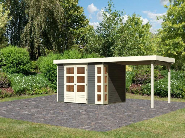 Gartenhaus SET Kerko 5 19 mm terragrau, inkl. 2,8 m Anbaudach