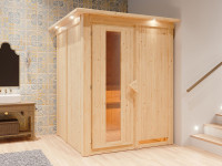 Sauna Systemsauna Norin mit Dachkranz, inkl. 9 kW Bio-Ofen mit externer Steuerung