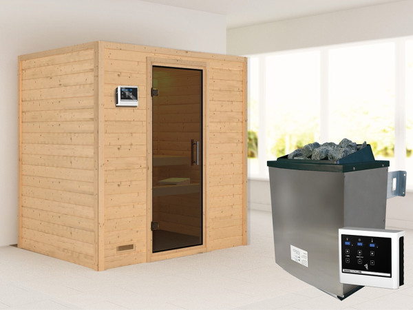 Sauna Massivholzsauna Sonja, inkl. 9 kW Ofen mit externer Steuerung