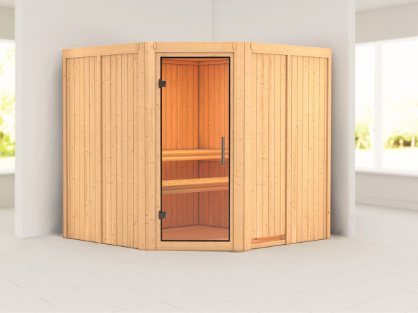 Sauna Systemsauna Jarin Klarglas Ganzglastür