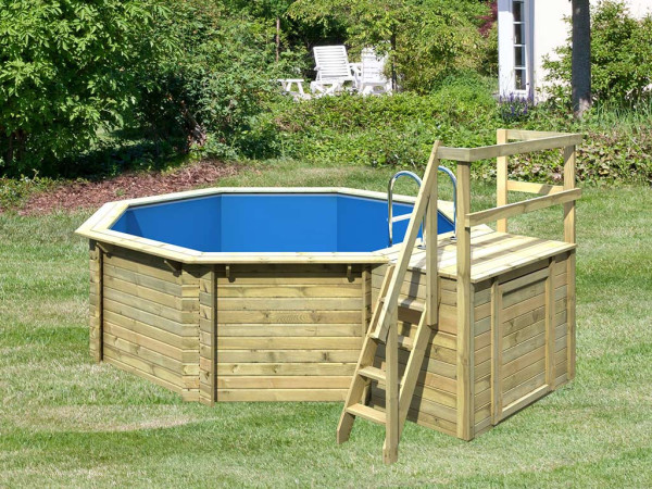 Pool Holzpool Modell 1 Variante B kdi mit 11,3 m³ Volumen mit Sonnenterrasse