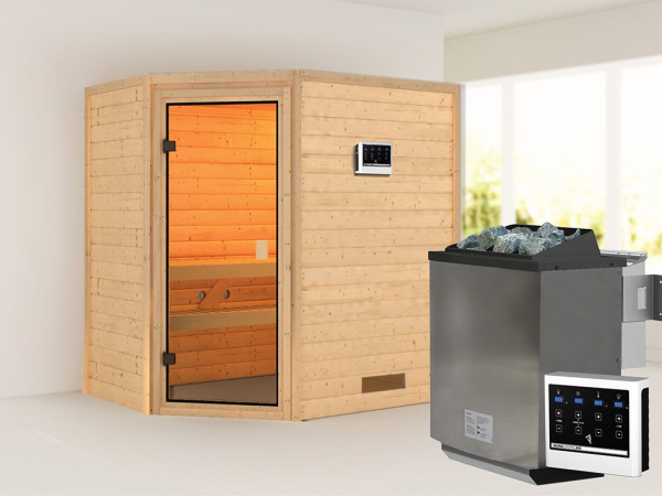 Sauna Massivholzsauna Svea, inkl. 9 kW Bio-Ofen mit externer Steuerung