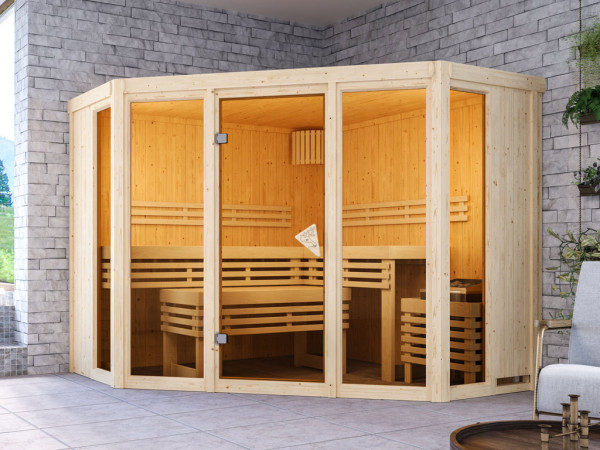 Elementsauna Premiumsauna 68 mm Beri SPARSET inkl. 9 kW Saunaofen und ext. Steuerung