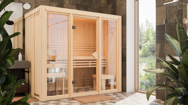 Elementsauna 68 mm Paradiso 2 SPARSET inkl. 3,6 kW P&P Saunaofen und int. Steuerung