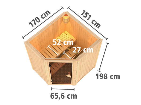 Sauna Systemsauna Taurin, inkl. 9 kW Ofen mit integrierter Steuerung