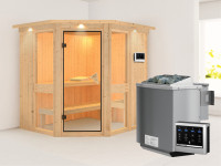 Sauna Systemsauna Amelia 1 mit Dachkranz, inkl. 9 kW Bio-Kombiofen ext. Steuerung