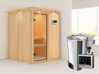 Sauna Systemsauna Minja mit Dachkranz, inkl. Plug & Play Bio-Ofen externe Steuerung