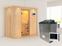 Sauna Systemsauna Variado mit Dachkranz, inkl. 9 kW Ofen mit externer Steuerung