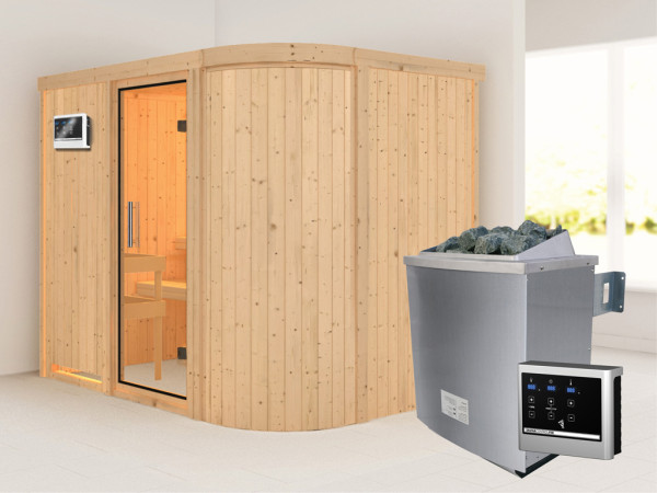 Sauna Systemsauna Titania 4 Klarglas Ganzglastür + 9 kW Saunaofen mit ext.Strg