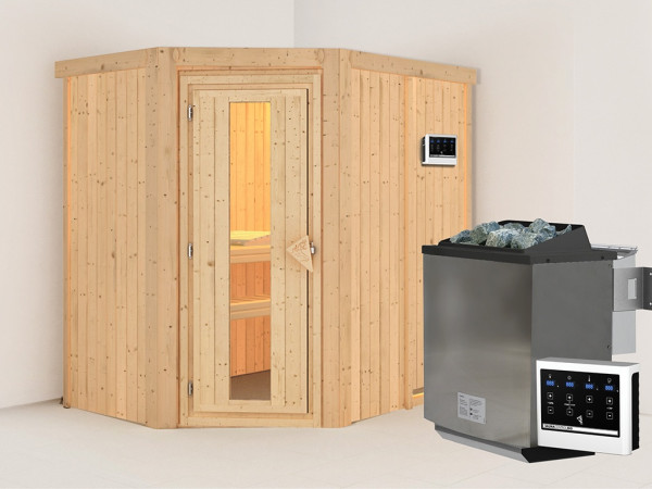 Sauna Systemsauna Carin, inkl. 9 kW Bio-Ofen mit externer Steuerung