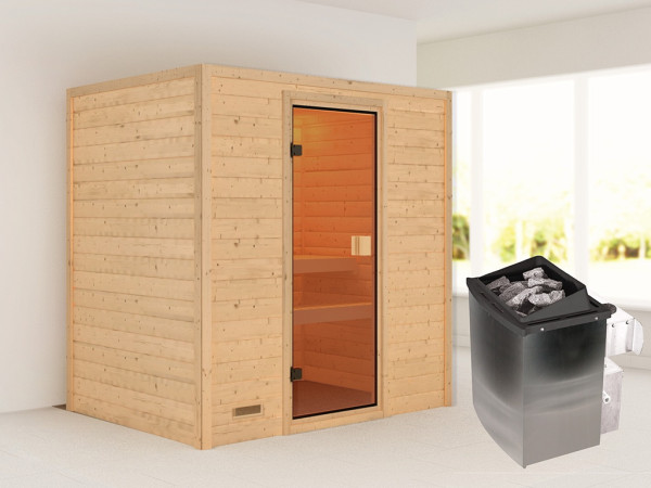 Sauna Massivholzsauna Selena, inkl. 9 kW Ofen mit integrierter Steuerung