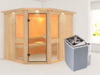 Sauna Systemsauna Amelia 3 mit Dachkranz, inkl. 9 kW Saunaofen integr. Steuerung