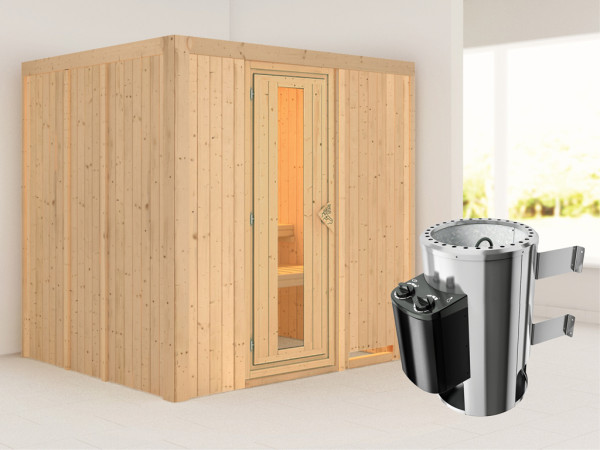 Sauna Systemsauna Daria Energiespartür + Plug & Play Saunaofen mit Steuerung